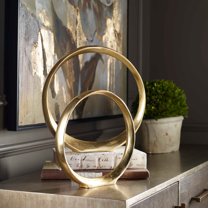 American Home Furniture Uttermost Jimena Gold Ring Sculptures Set/2
