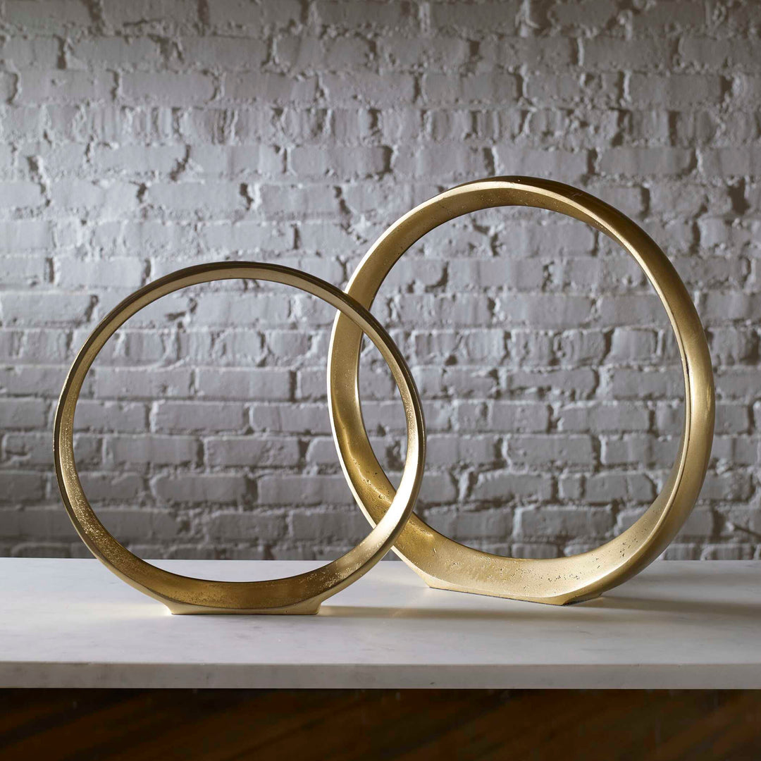 American Home Furniture Uttermost Jimena Gold Ring Sculptures Set/2