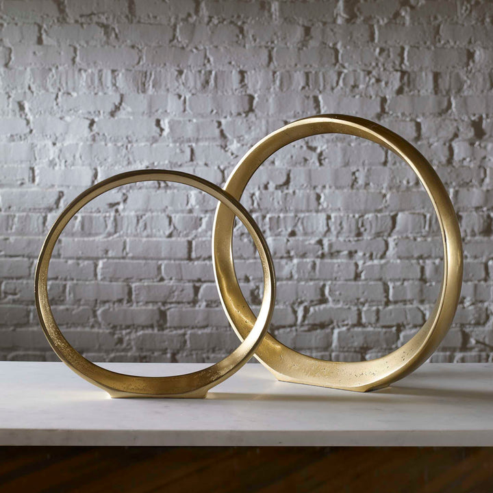American Home Furniture Uttermost Jimena Gold Ring Sculptures Set/2