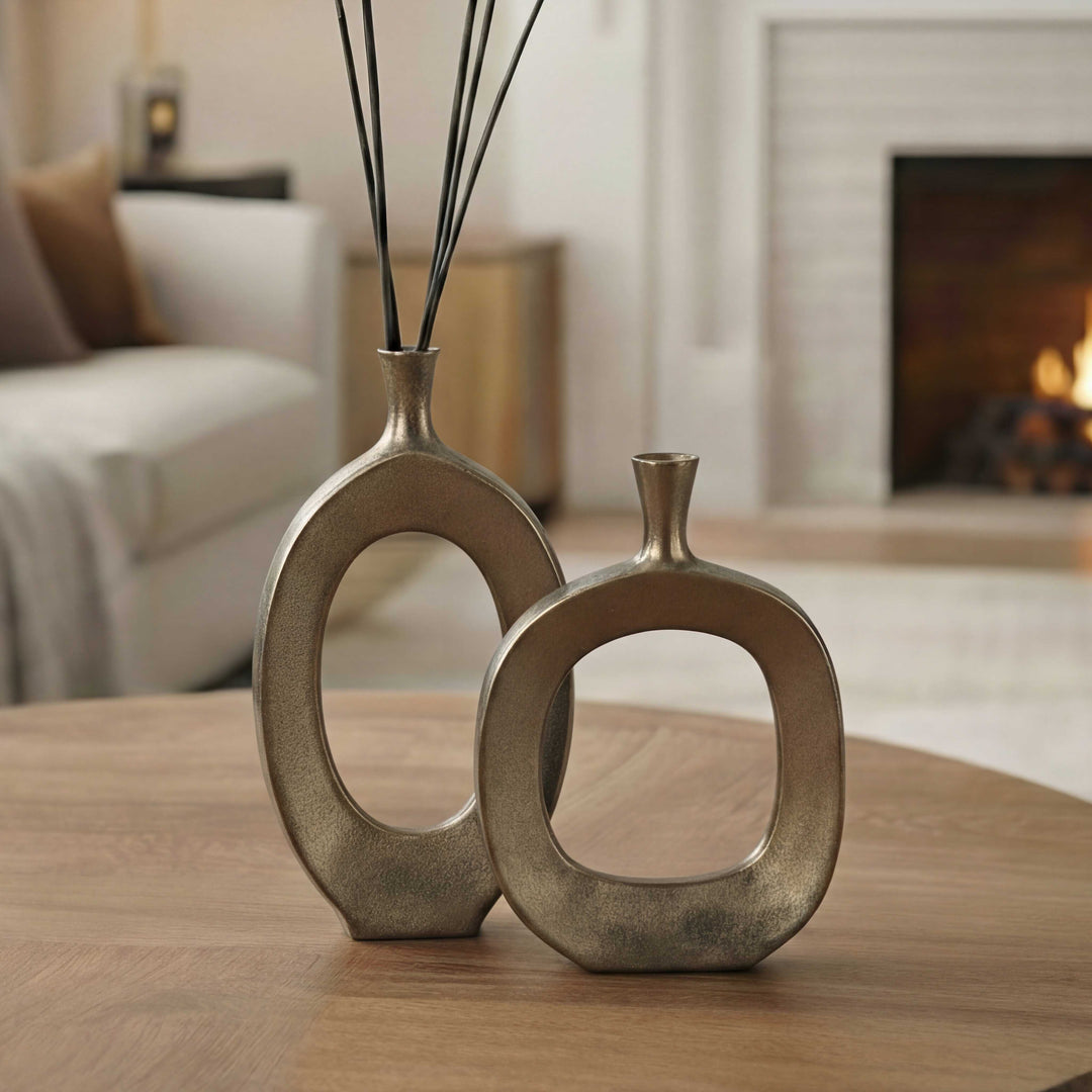 American Home Furniture Uttermost Kyler Textured Bronze Vases Set/2