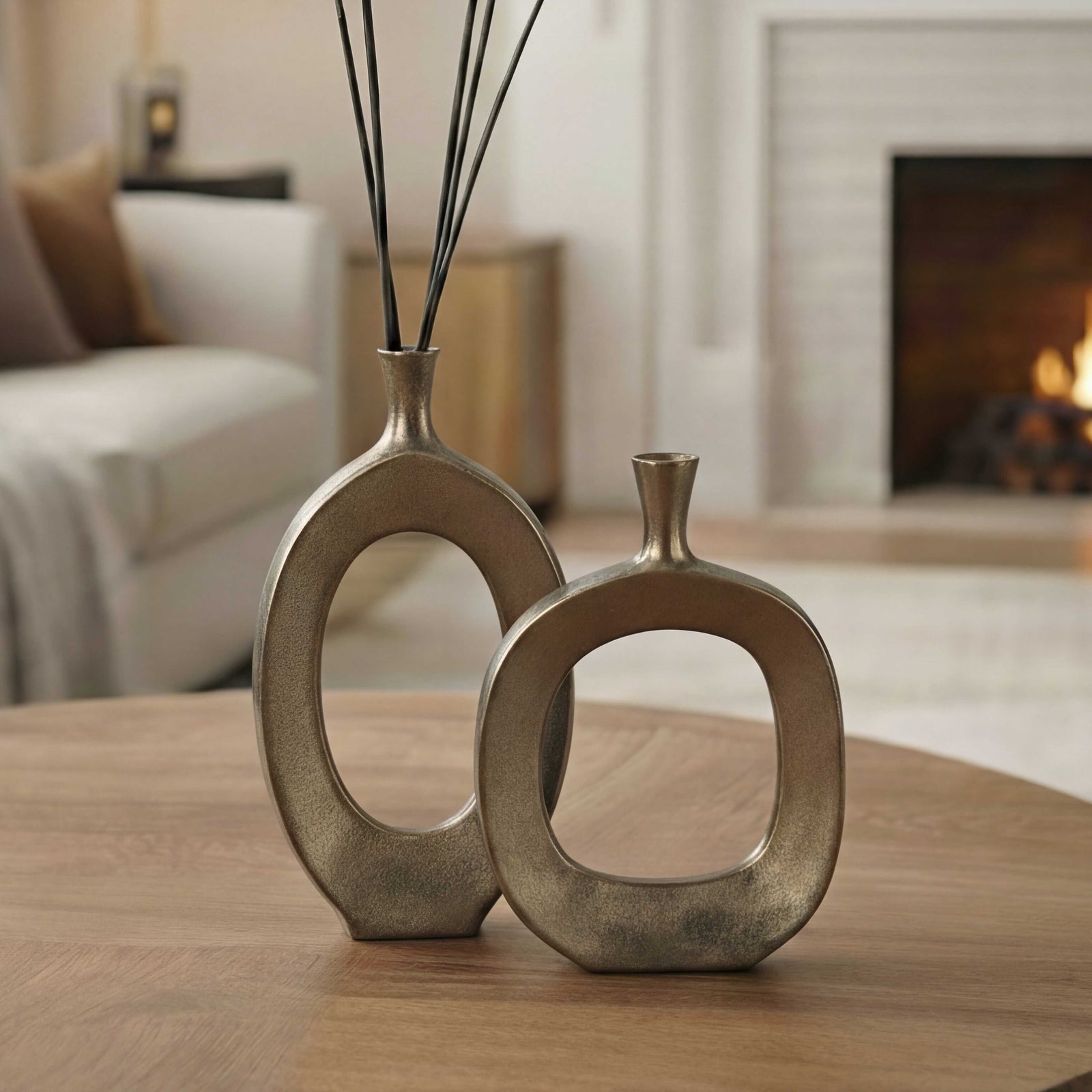 American Home Furniture Uttermost Kyler Textured Bronze Vases Set/2