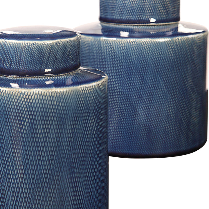 American Home Furniture Uttermost Saniya Blue Containers, Set of 2