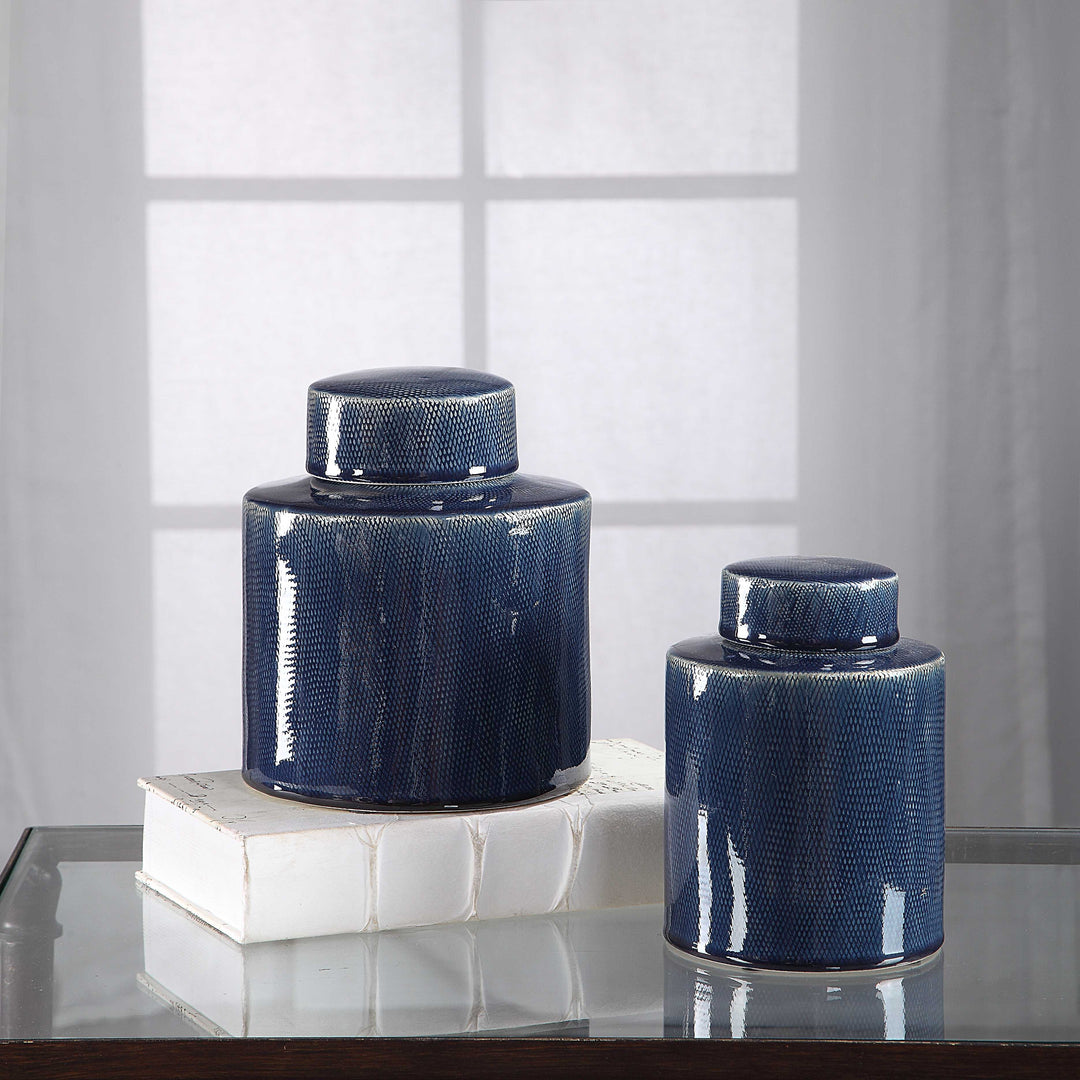 American Home Furniture Uttermost Saniya Blue Containers, Set of 2