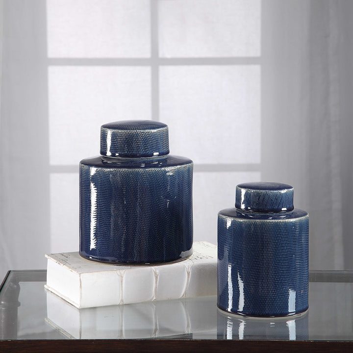 American Home Furniture Uttermost Saniya Blue Containers, Set of 2