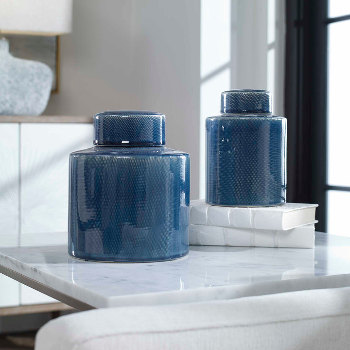 American Home Furniture Uttermost Saniya Blue Containers, Set of 2