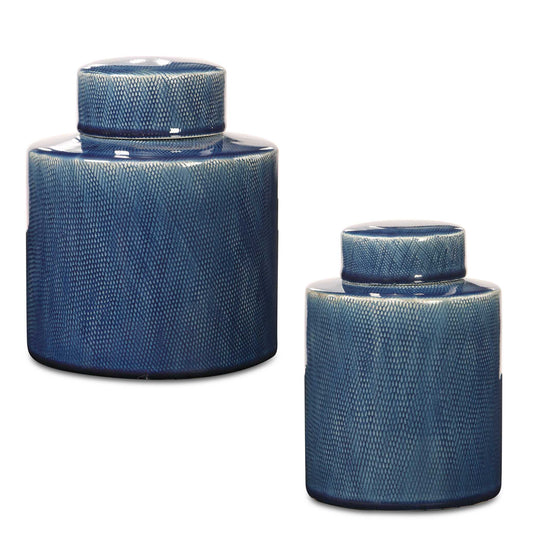 American Home Furniture Uttermost Saniya Blue Containers, Set of 2