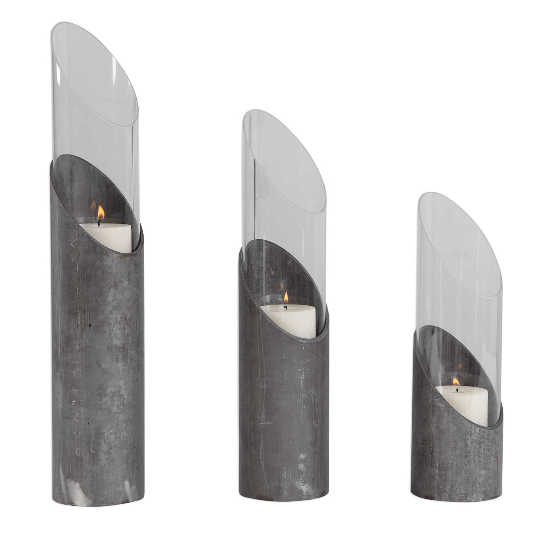 American Home Furniture Uttermost Karter Iron & Glass Candleholders Set/3
