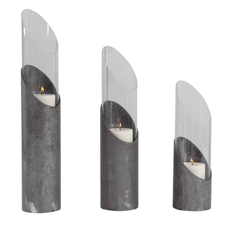 American Home Furniture Uttermost Karter Iron & Glass Candleholders Set/3