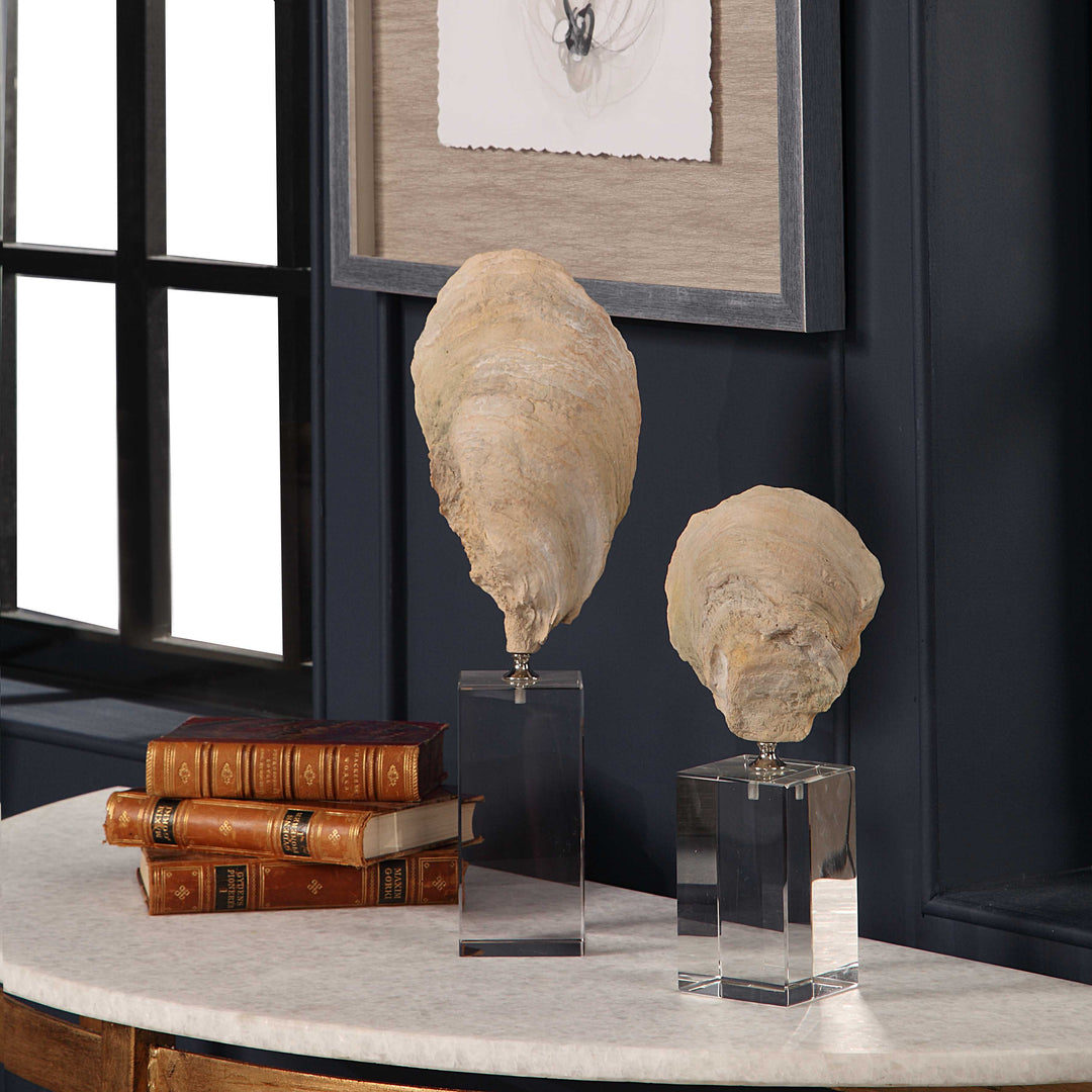 American Home Furniture Uttermost Oyster Shell Sculptures, Set of 2