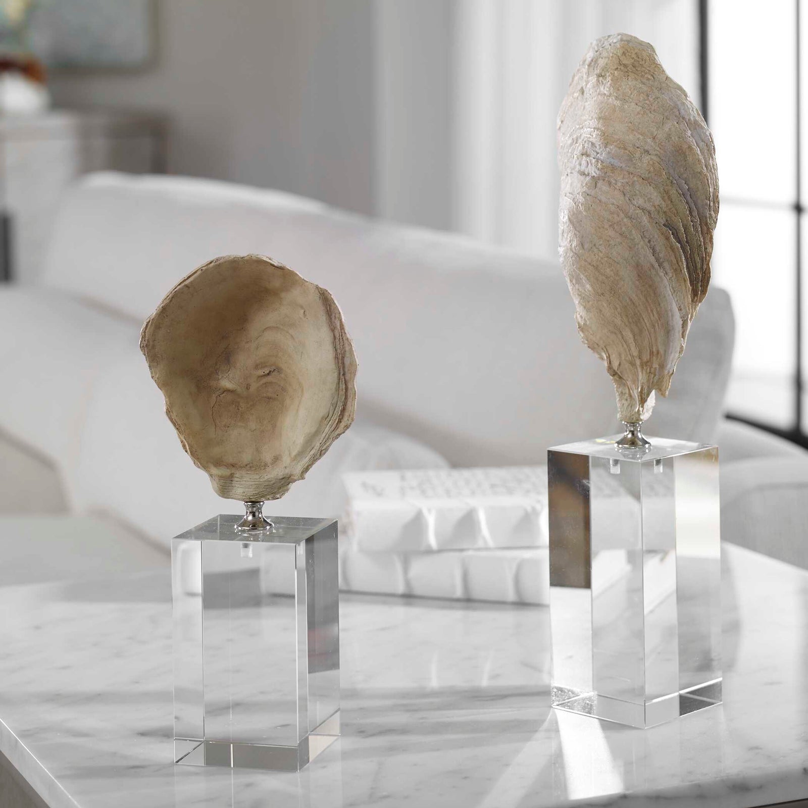 American Home Furniture Uttermost Oyster Shell Sculptures, Set of 2