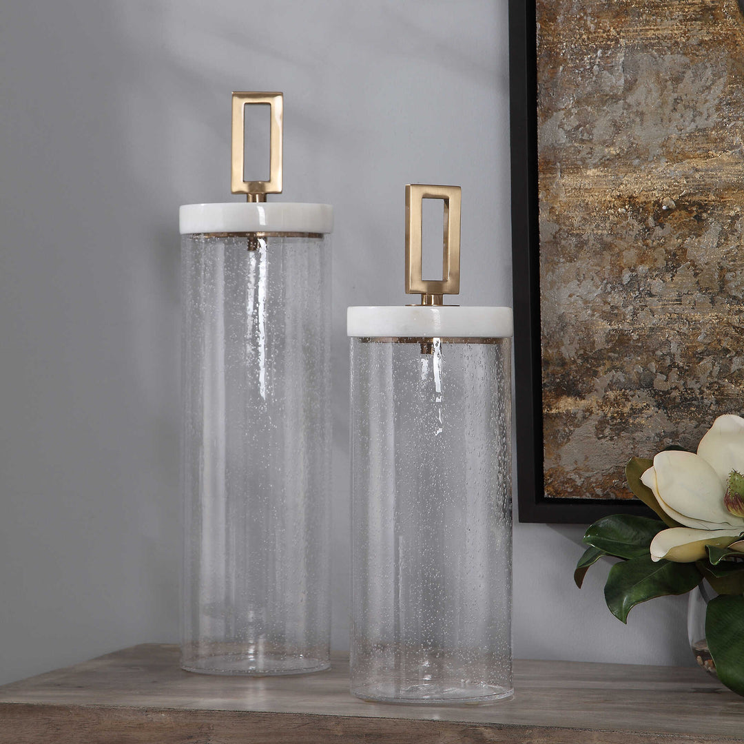 American Home Furniture Uttermost Hayworth Seeded Glass Containers, Set/2