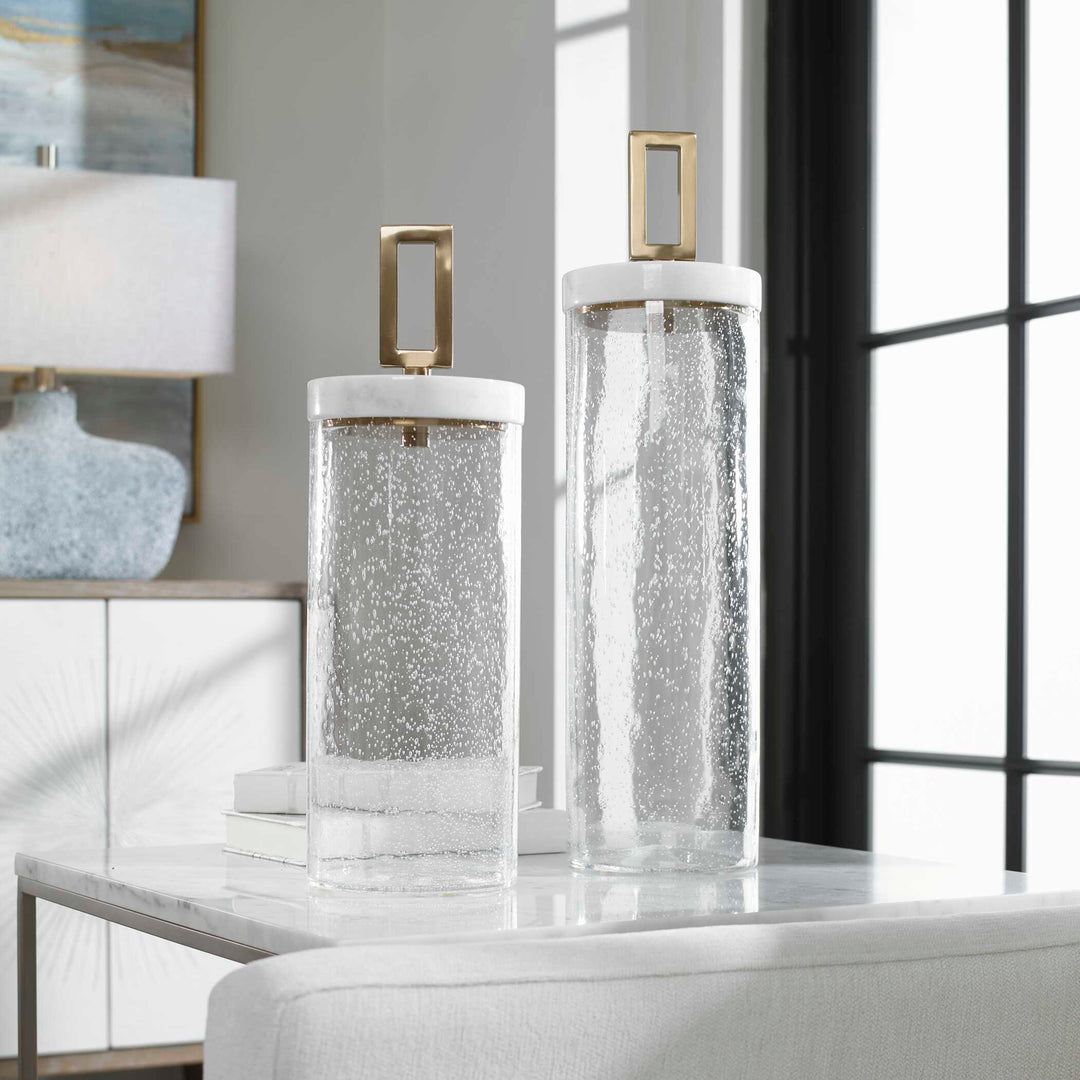 American Home Furniture Uttermost Hayworth Seeded Glass Containers, Set/2