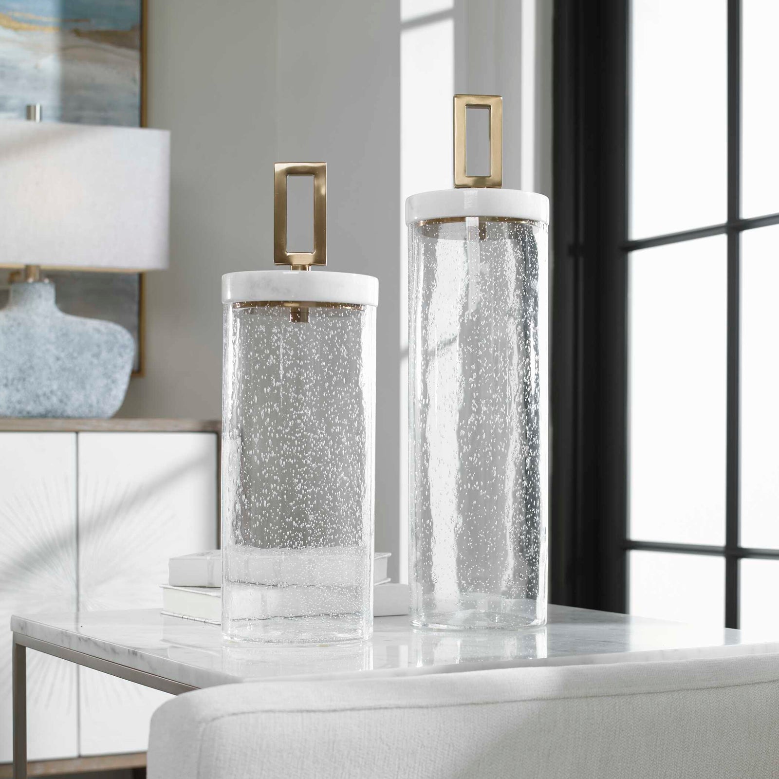 American Home Furniture Uttermost Hayworth Seeded Glass Containers, Set/2