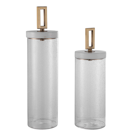 American Home Furniture Uttermost Hayworth Seeded Glass Containers, Set/2