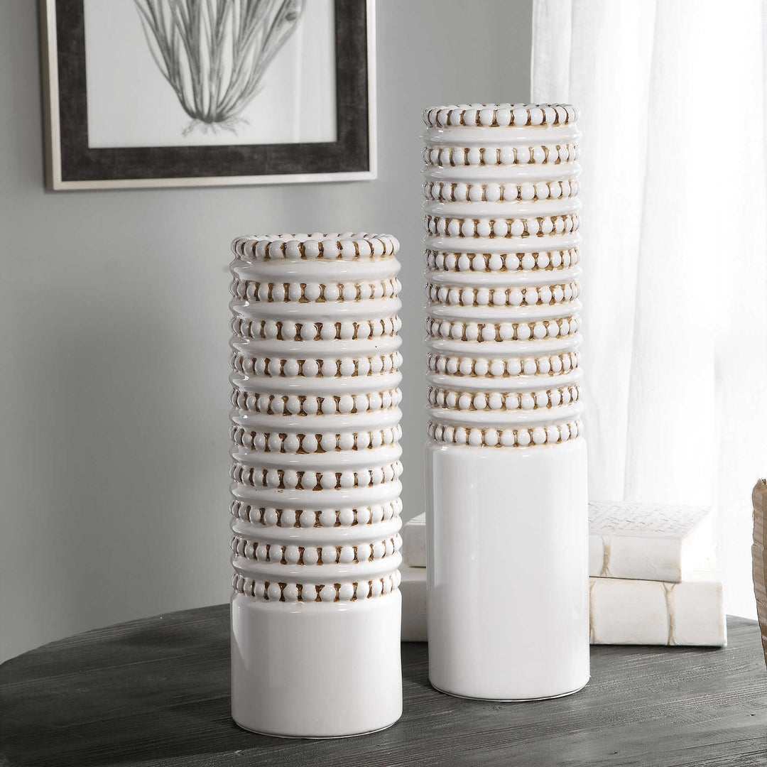 American Home Furniture Uttermost Angelou White Vases, Set/2