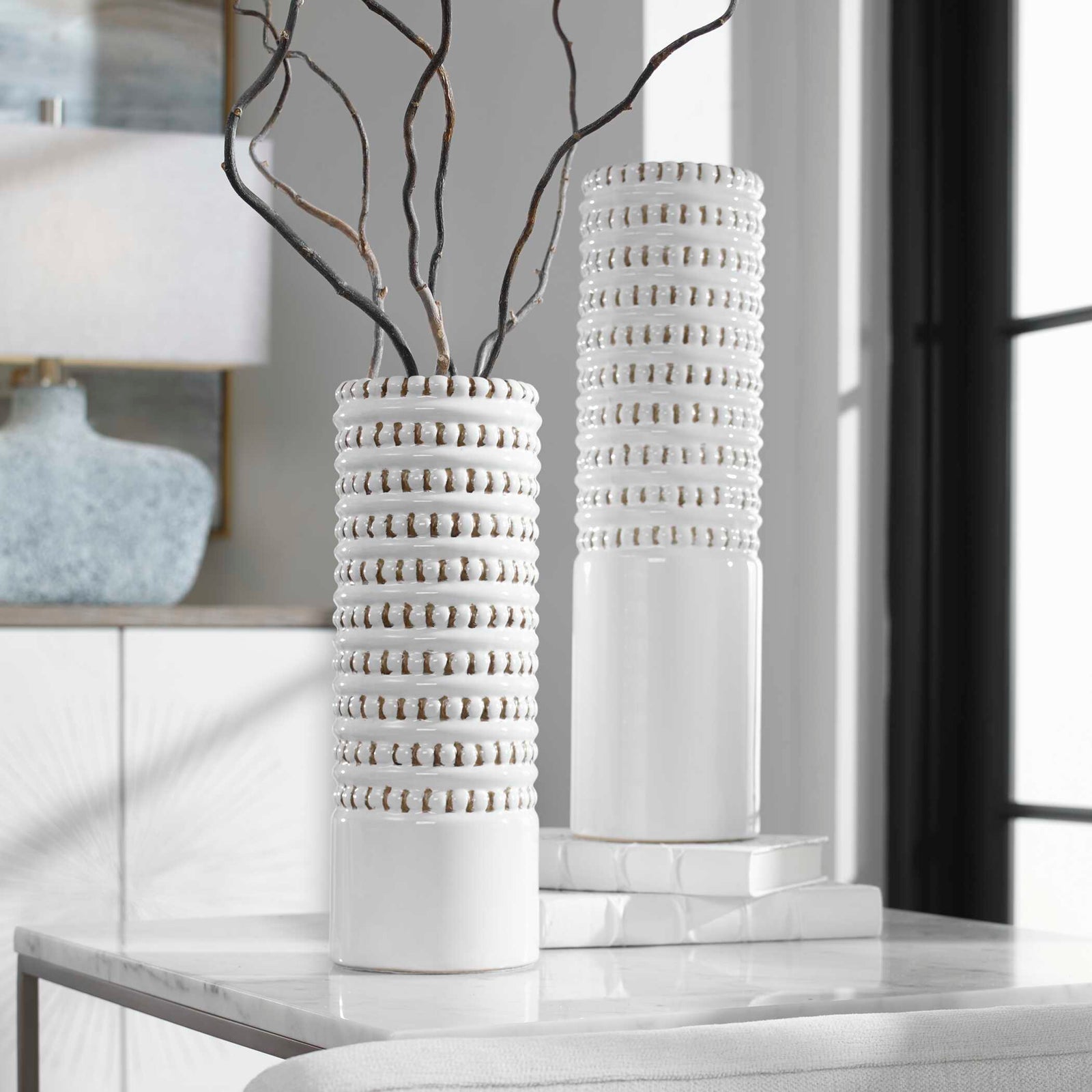 American Home Furniture Uttermost Angelou White Vases, Set/2