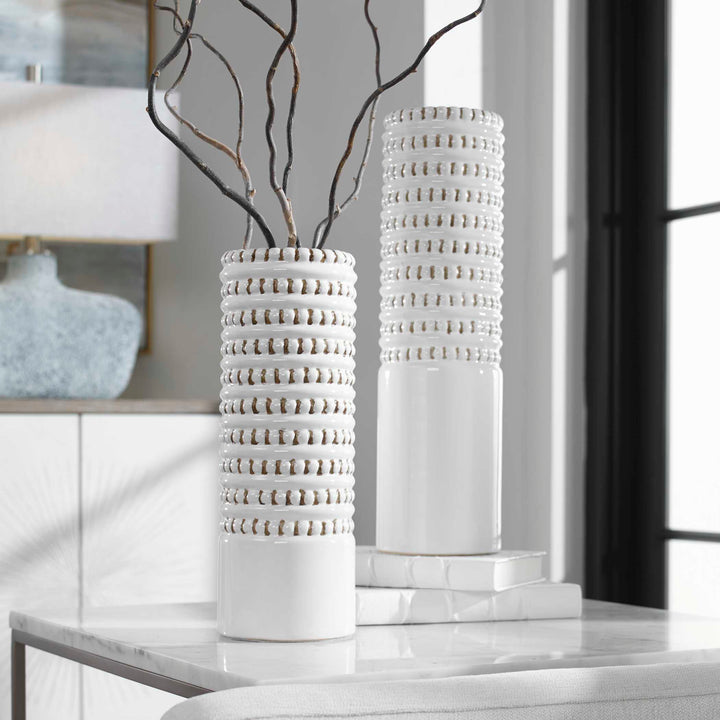 American Home Furniture Uttermost Angelou White Vases, Set/2