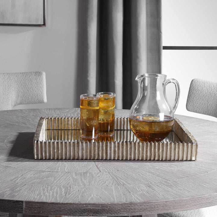 American Home Furniture Uttermost Talmage Silver Mirrored Tray