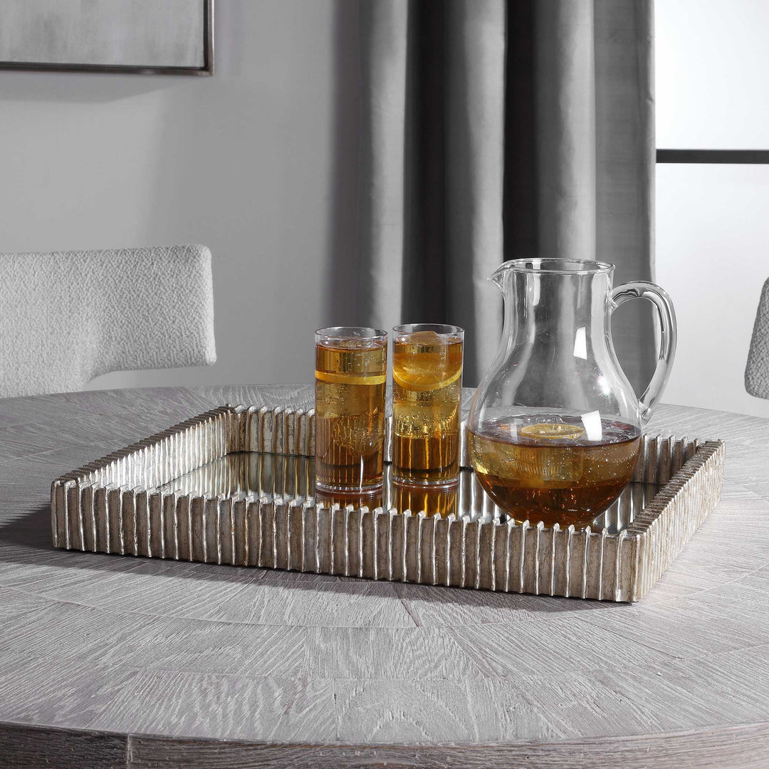 American Home Furniture Uttermost Talmage Silver Mirrored Tray