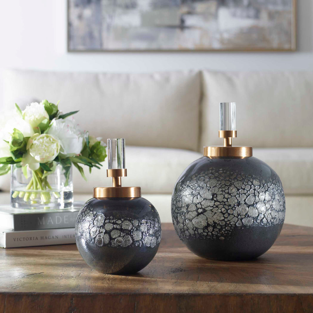 American Home Furniture Uttermost Cessair Art Glass Bottles, Set of 2