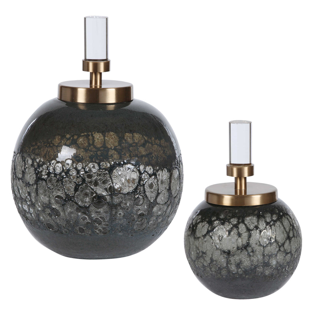 American Home Furniture Uttermost Cessair Art Glass Bottles, Set of 2