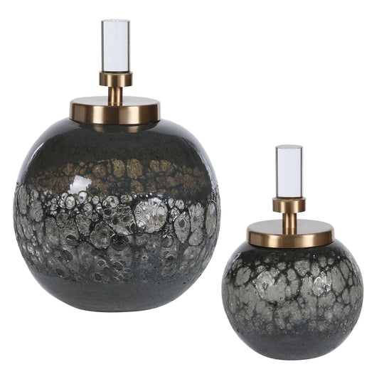 American Home Furniture Uttermost Cessair Art Glass Bottles, Set of 2