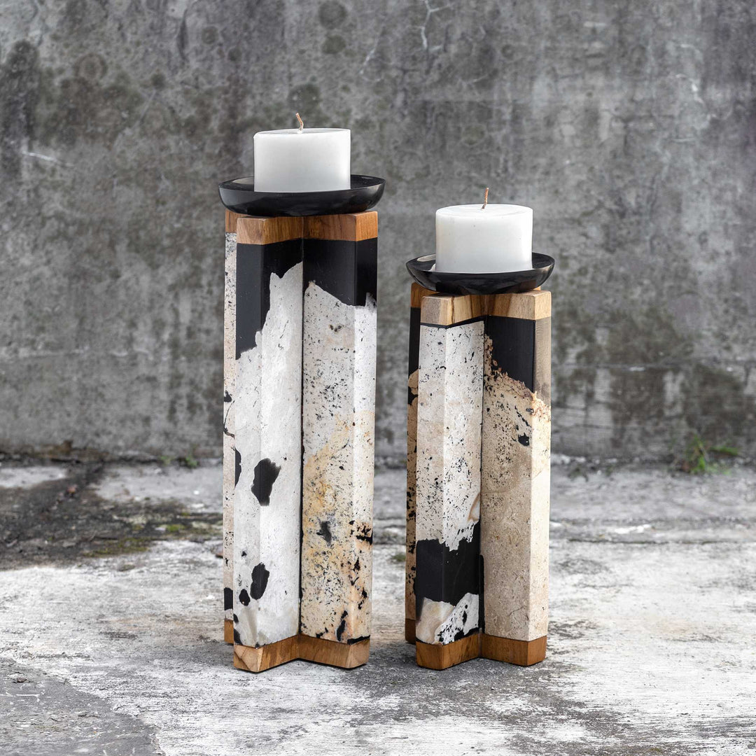 American Home Furniture Uttermost Illini Stone Candleholders, Set of 2