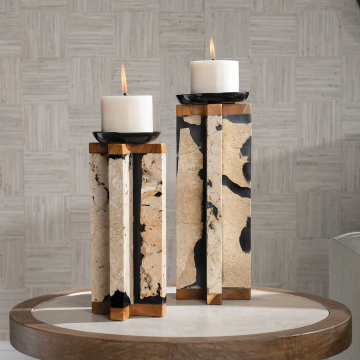 American Home Furniture Uttermost Illini Stone Candleholders, Set of 2