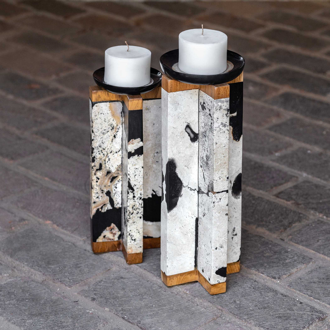 American Home Furniture Uttermost Illini Stone Candleholders, Set of 2