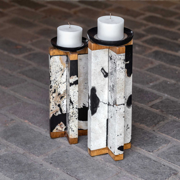 American Home Furniture Uttermost Illini Stone Candleholders, Set of 2