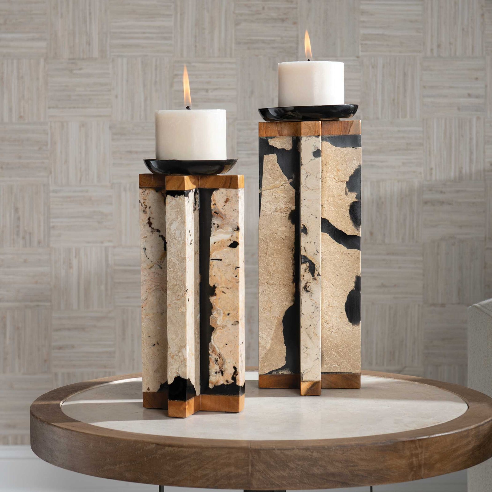American Home Furniture Uttermost Illini Stone Candleholders, Set of 2