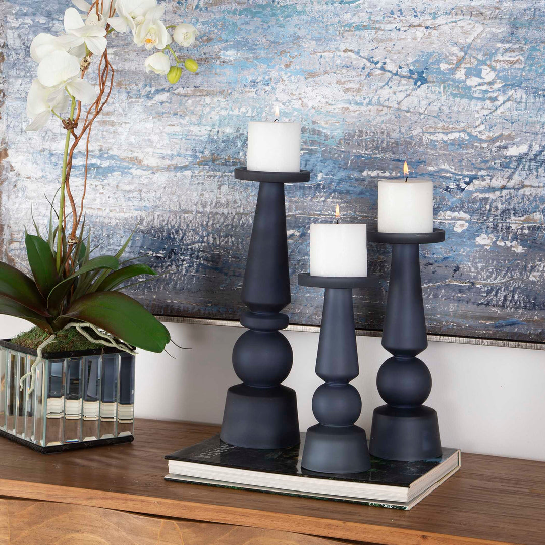 American Home Furniture Uttermost Cassiopeia Blue Glass Candleholders, Set of 3