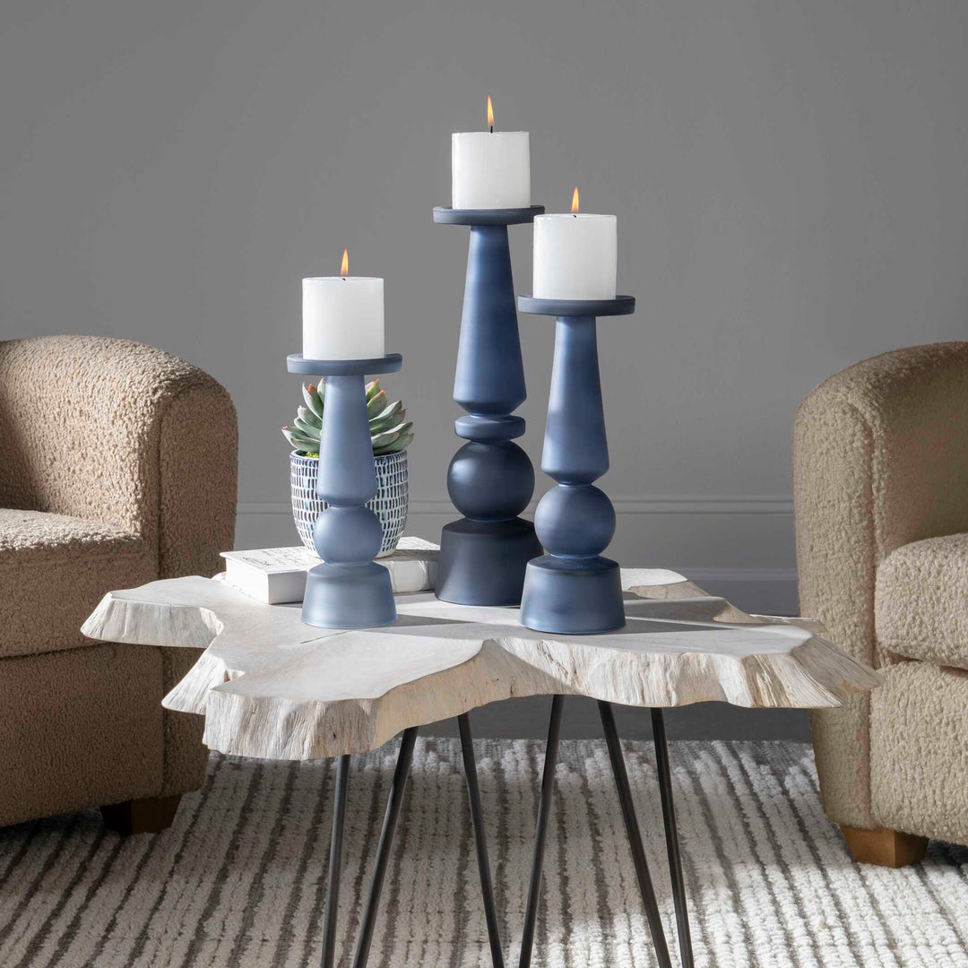 American Home Furniture Uttermost Cassiopeia Blue Glass Candleholders, Set of 3
