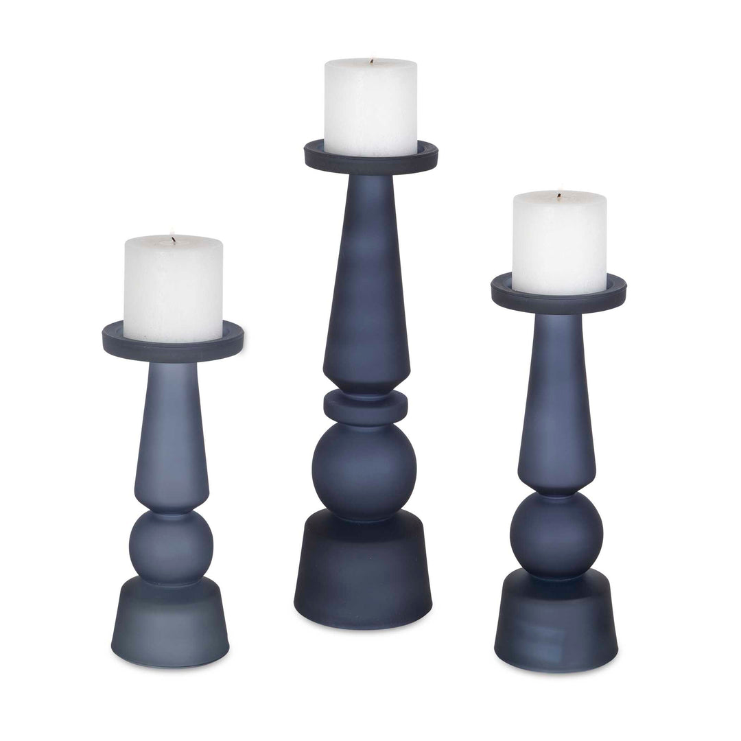 American Home Furniture Uttermost Cassiopeia Blue Glass Candleholders, Set of 3