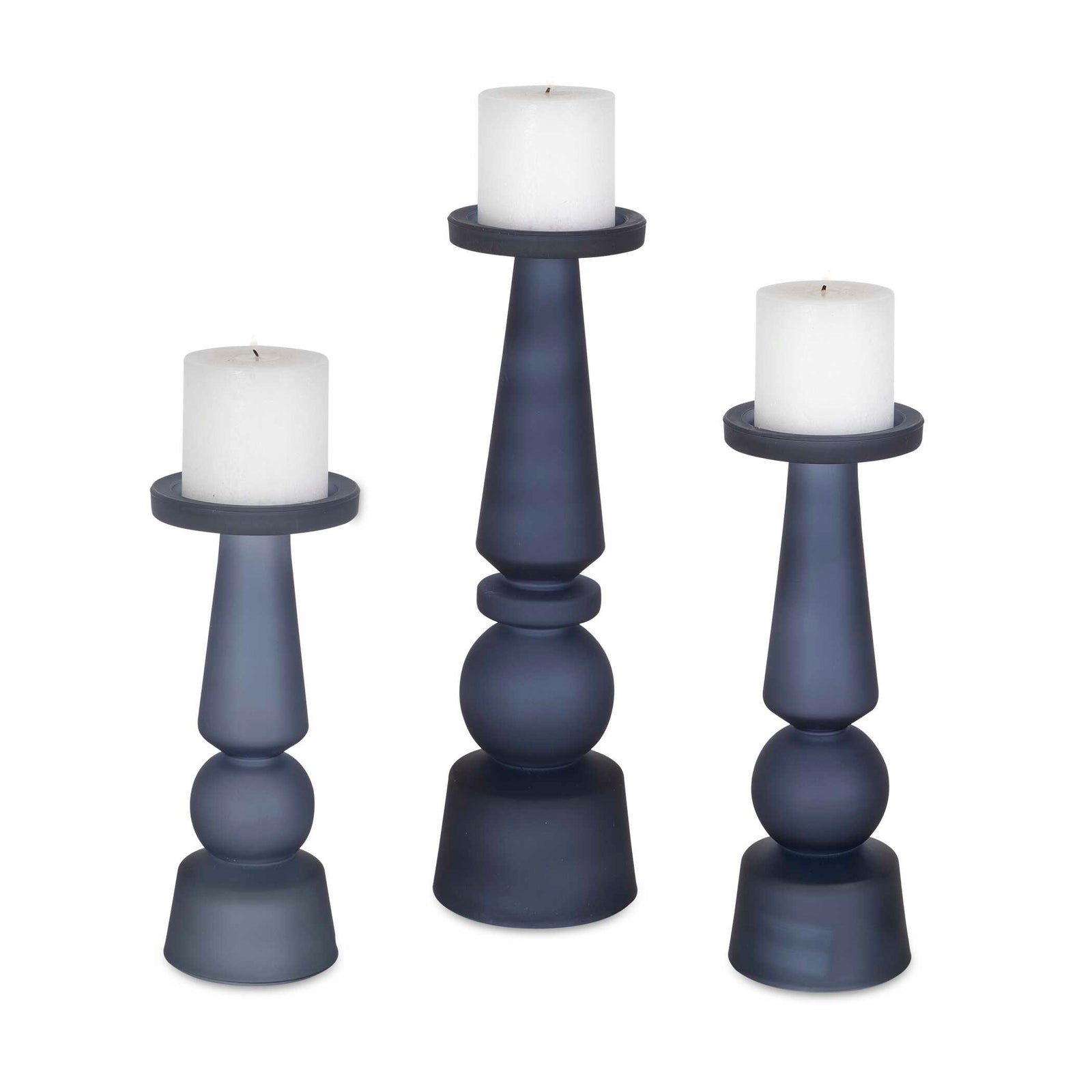 American Home Furniture Uttermost Cassiopeia Blue Glass Candleholders, Set of 3