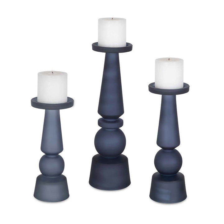 American Home Furniture Uttermost Cassiopeia Blue Glass Candleholders, Set of 3
