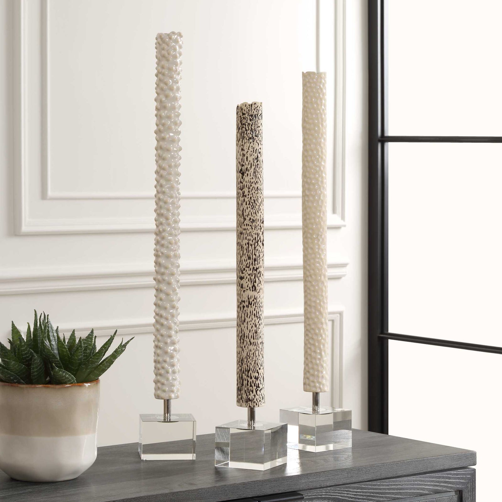 American Home Furniture Uttermost Makira Cylindrical Sculptures, Set of 3