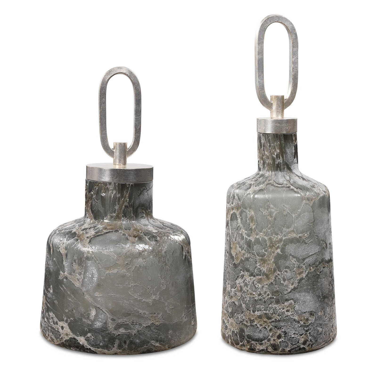 American Home Furniture Uttermost Storm Art Glass Bottles, Set of 2