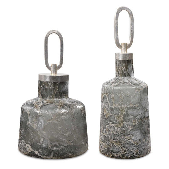 American Home Furniture Uttermost Storm Art Glass Bottles, Set of 2