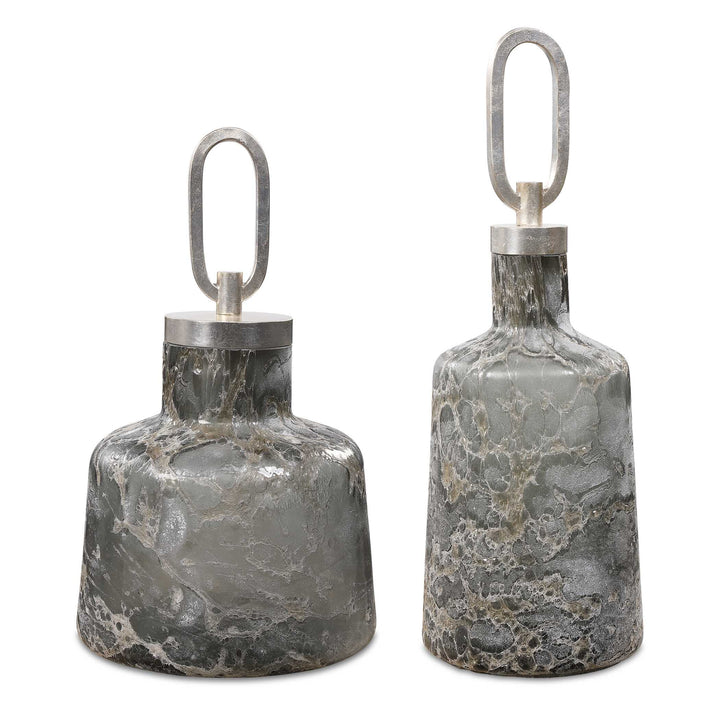 American Home Furniture Uttermost Storm Art Glass Bottles, Set of 2