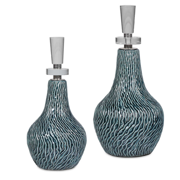 American Home Furniture Uttermost Almera Dark Teal Bottles, Set of 2