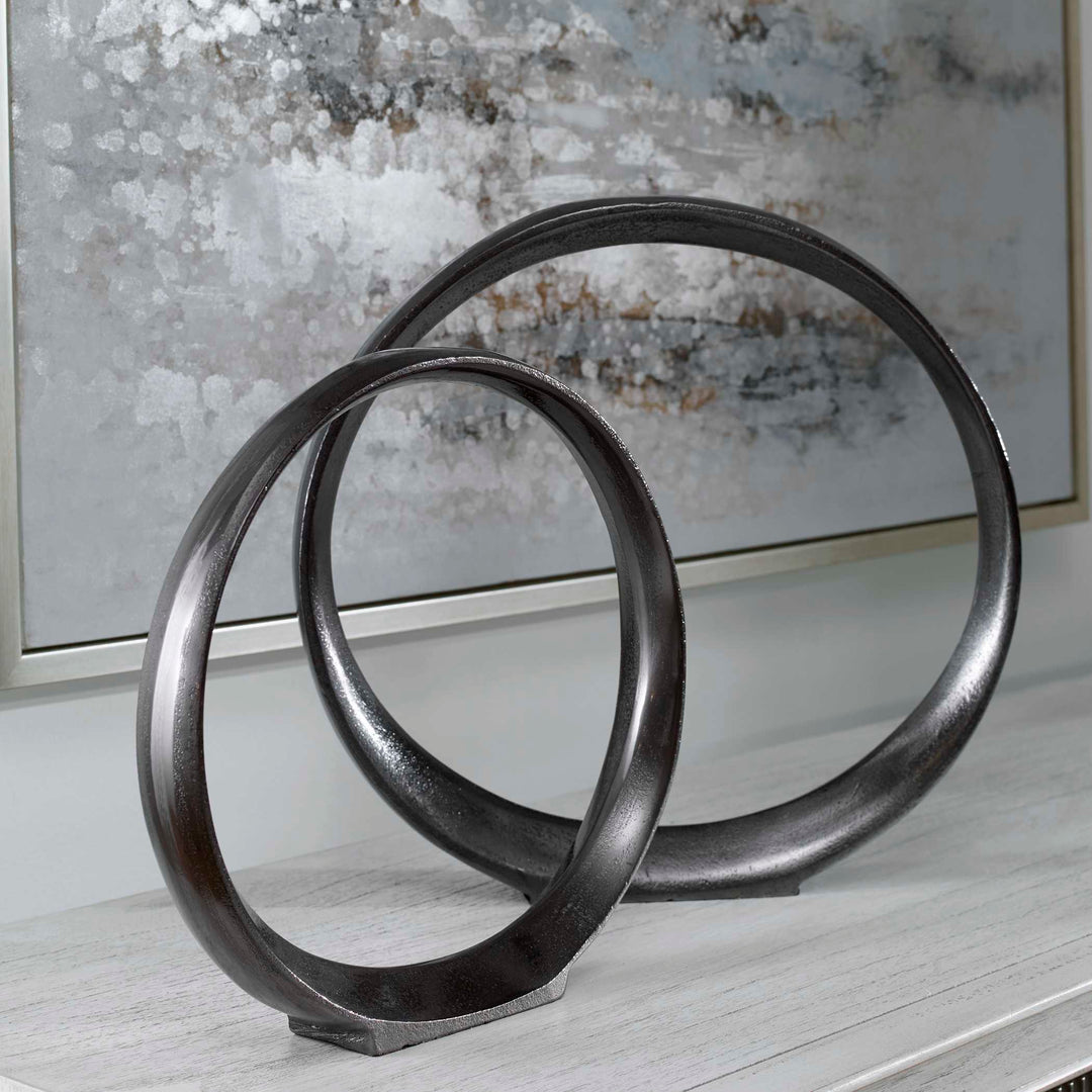 American Home Furniture Uttermost Orbits Black Ring Sculptures, Set of 2