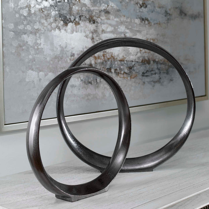 American Home Furniture Uttermost Orbits Black Ring Sculptures, Set of 2