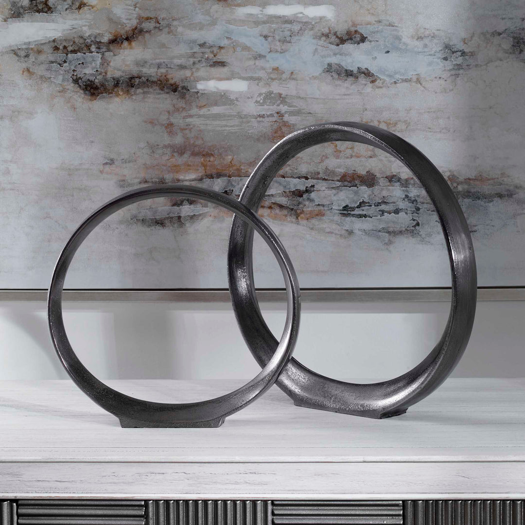 American Home Furniture Uttermost Orbits Black Ring Sculptures, Set of 2