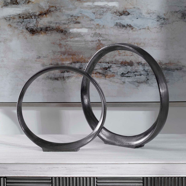 American Home Furniture Uttermost Orbits Black Ring Sculptures, Set of 2