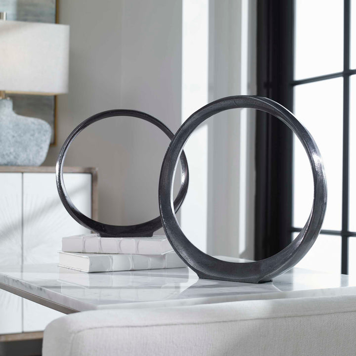 American Home Furniture Uttermost Orbits Black Ring Sculptures, Set of 2