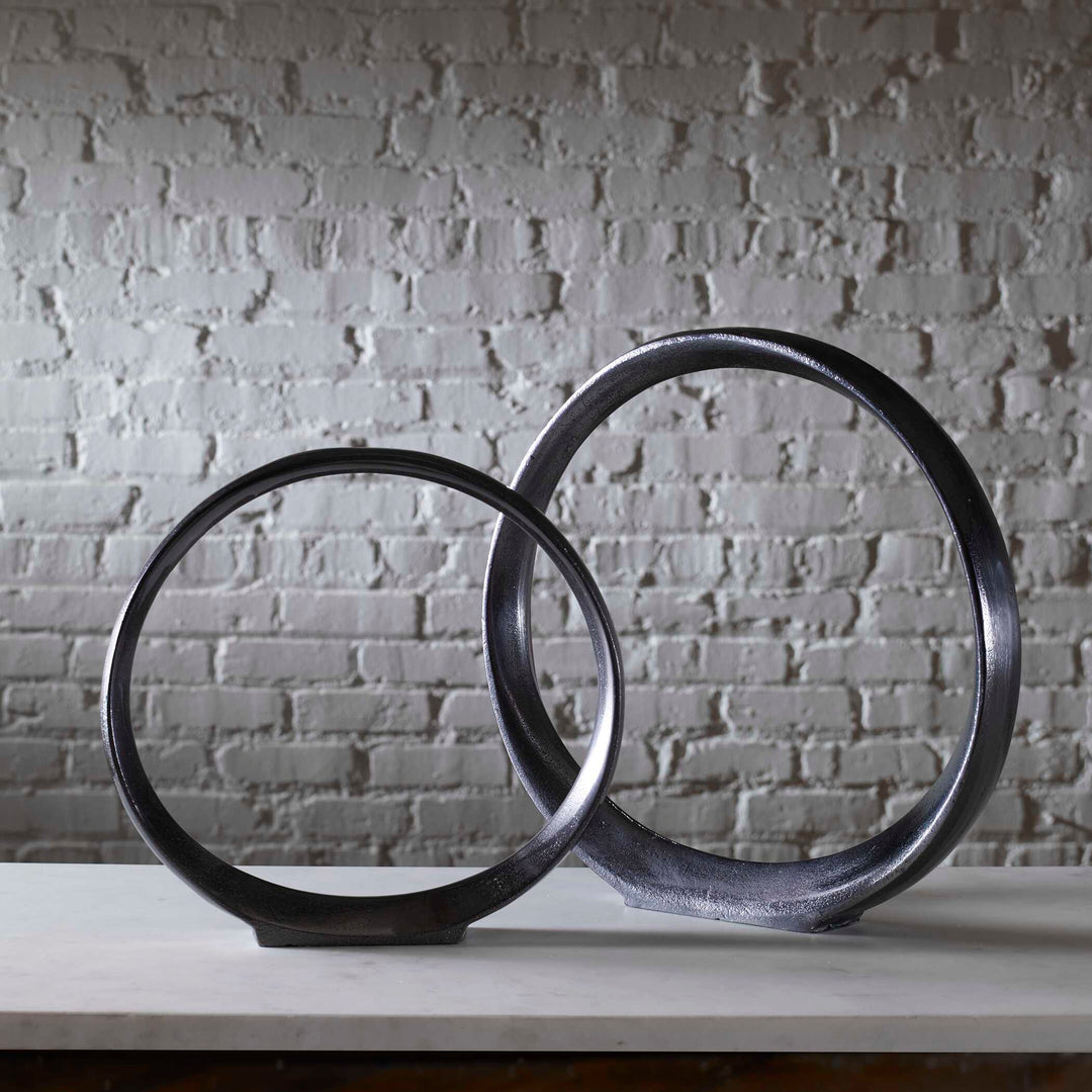 American Home Furniture Uttermost Orbits Black Ring Sculptures, Set of 2