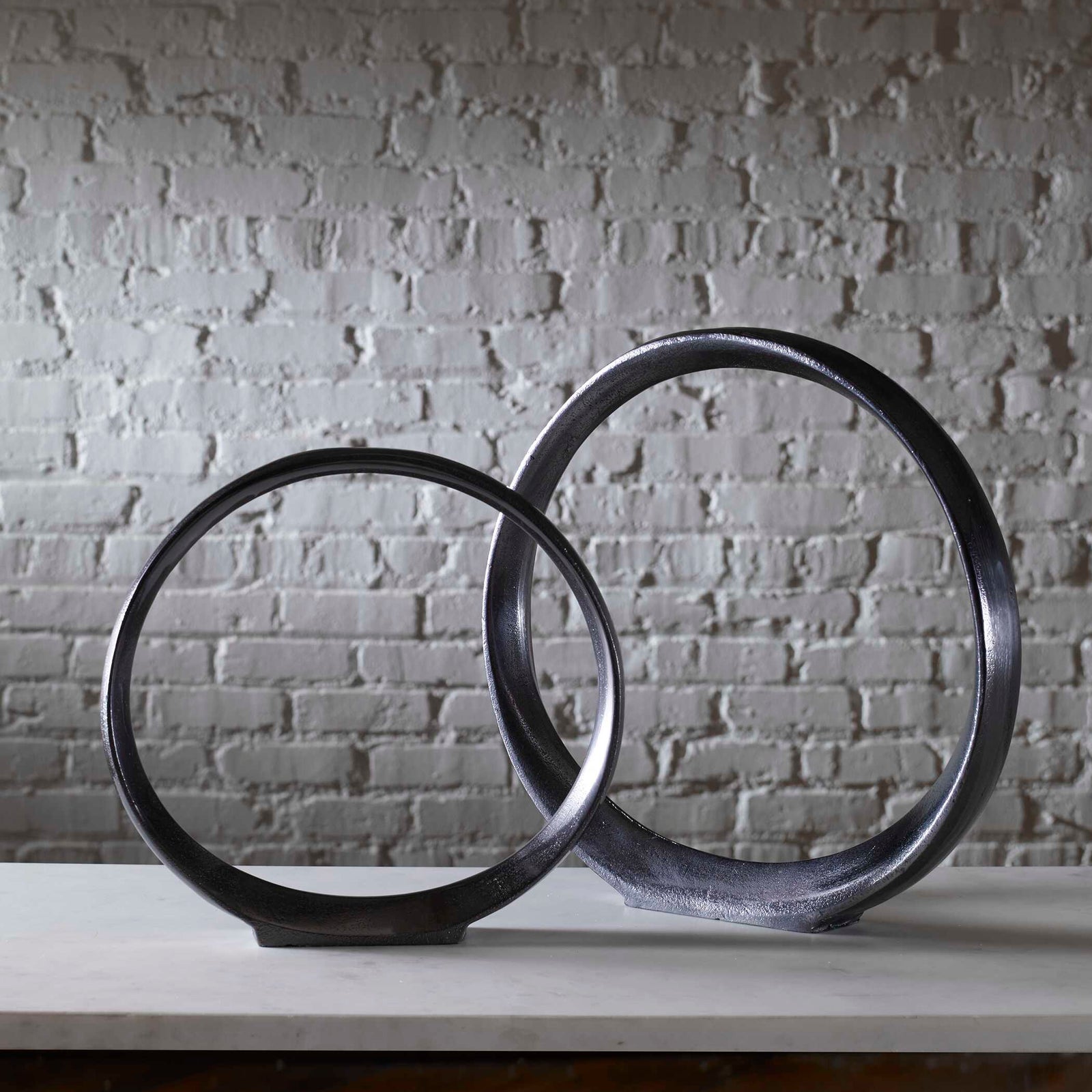 American Home Furniture Uttermost Orbits Black Ring Sculptures, Set of 2