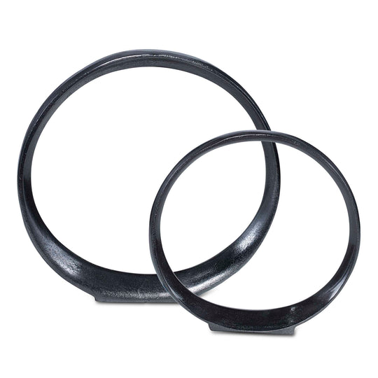 American Home Furniture Uttermost Orbits Black Ring Sculptures, Set of 2