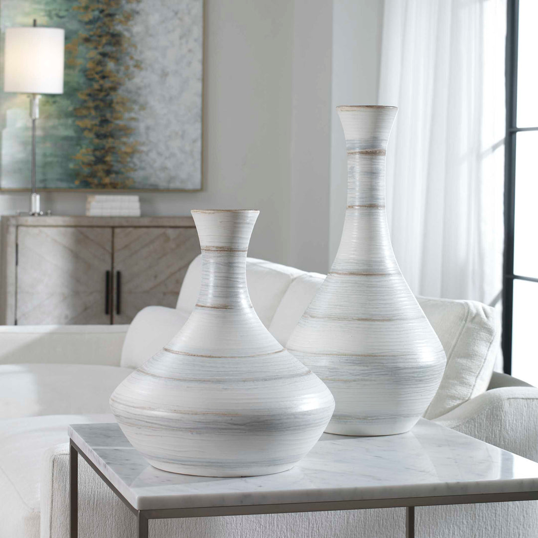 American Home Furniture Uttermost Potter Fluted Striped Vases, Set of 2